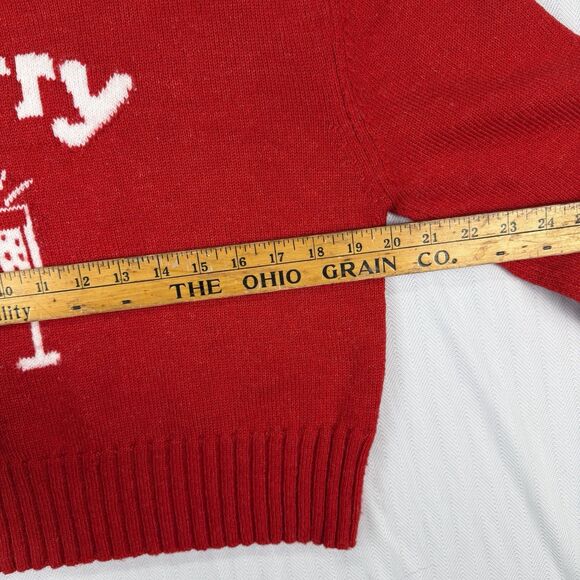 Christmas Cropped Sweater “Merry” Champagne Wool Blend Red Women’s Sz M Holiday - Picture 9 of 9